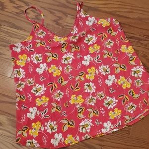 LOFT Coral Pink Floral Camisole with Yellow and White Flowers
